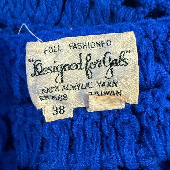 VTG Full Fashioned Designed For Gals Blue Crochet Vest Tie Front Women's Size 38 - Picture 6 of 6